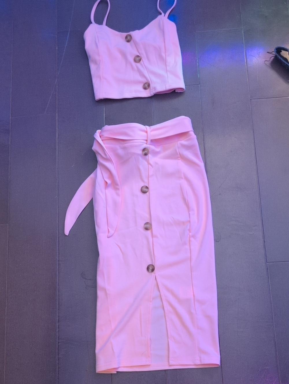 H&M High-Waist Pink Button-Front Pencil Skirt With Matching Crop Top